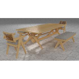 Cassina Jeanneret Capitol Complex Table with Office Chair and Clear Civil Bench with Cushions Set 3D model